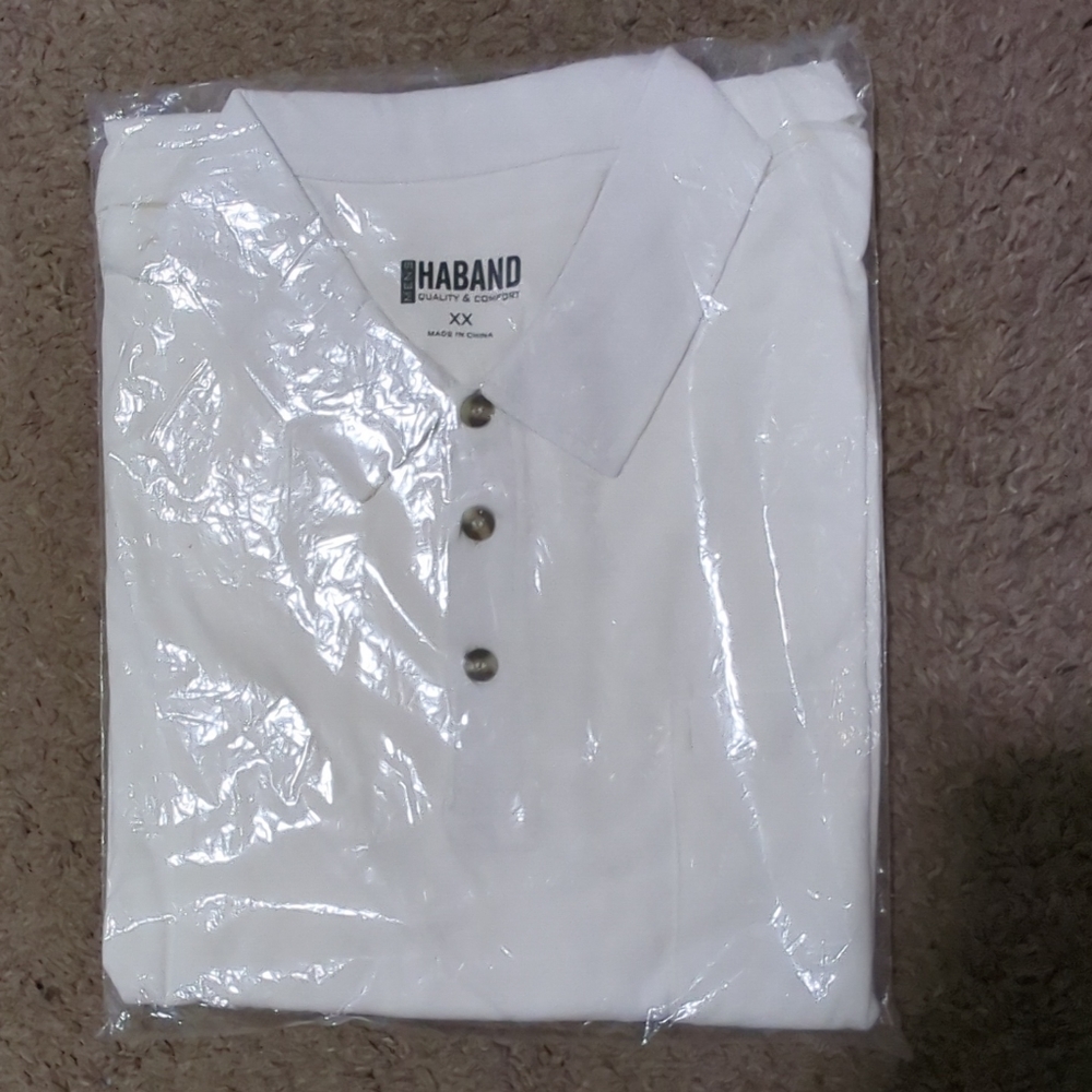 NEW Knit Men's Polo Shirt Jersey Haband Brand White 2XX  NWT